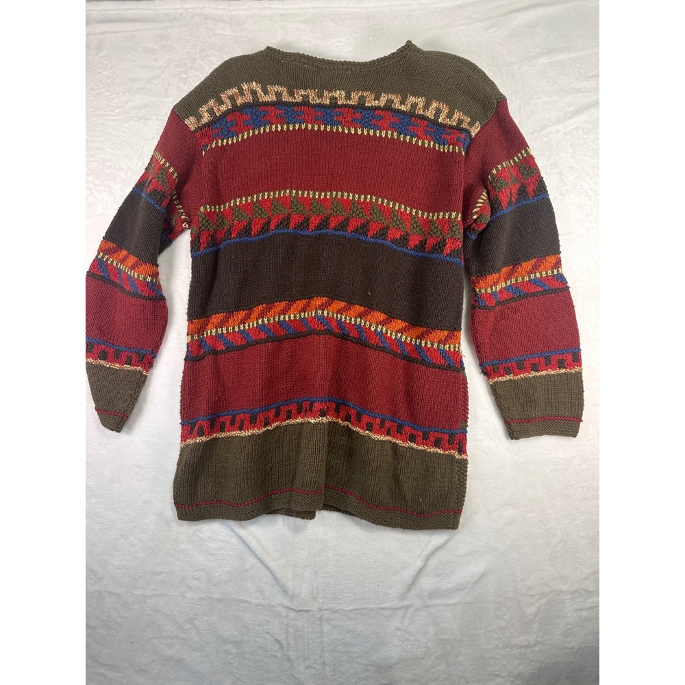 Sigrid Olsen Hand Knit Sweater Small Brown Red Geometric Tribal Vintage Women - Picture 4 of 7